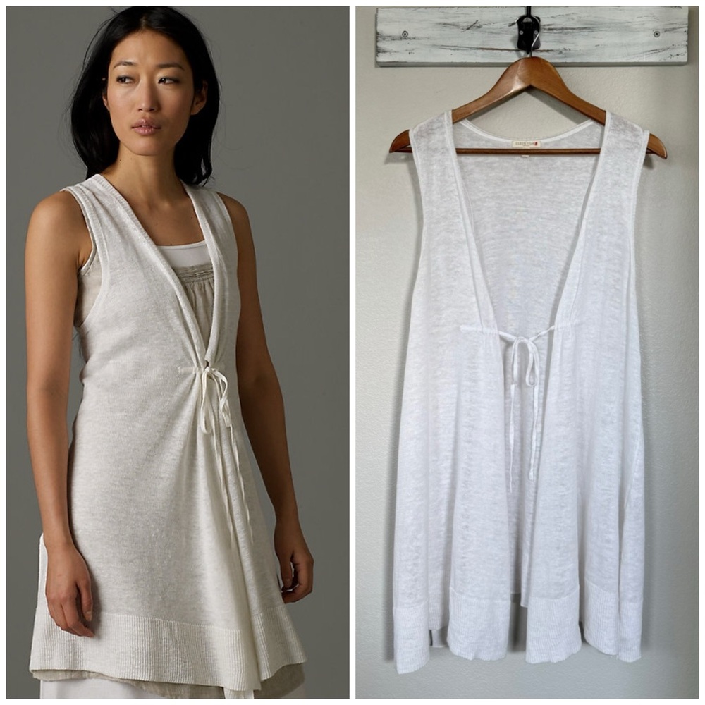 EILEEN FISHER RARE Lightweight Fine Gauge Linen Vest with Ties in White Petite L